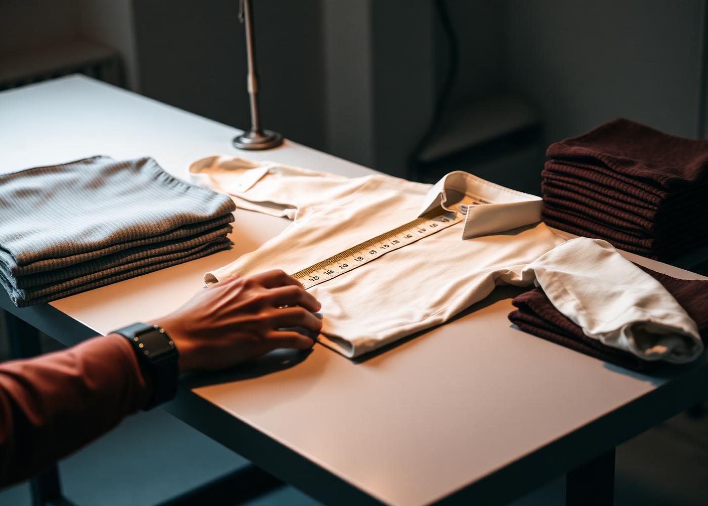 Measurement and workmanship check of a finished woven shirt during garment quality inspection